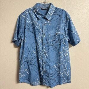 Stio Shirt Mens Medium Blue Button Up Floral Hawaiian Print Flap Pocket